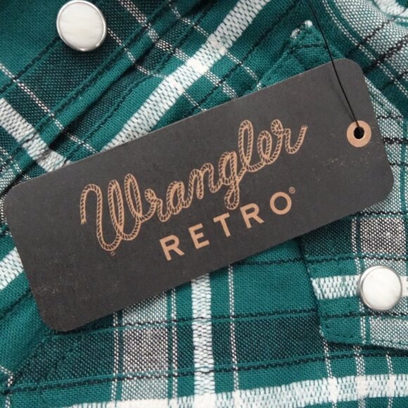 Wrangler Western Shirt Women's Size M Green Plaid Long Sleeve Cowgirl Retro - Picture 8 of 11